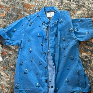 Sovereign Code boys blue denim polo thirt size8 with airplanes